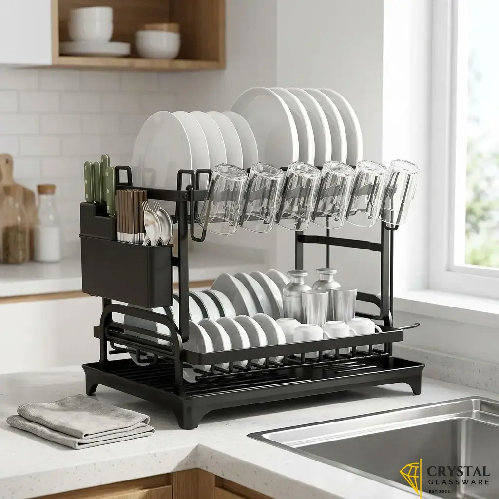 Black stainless steel 2-tier dish drying rack